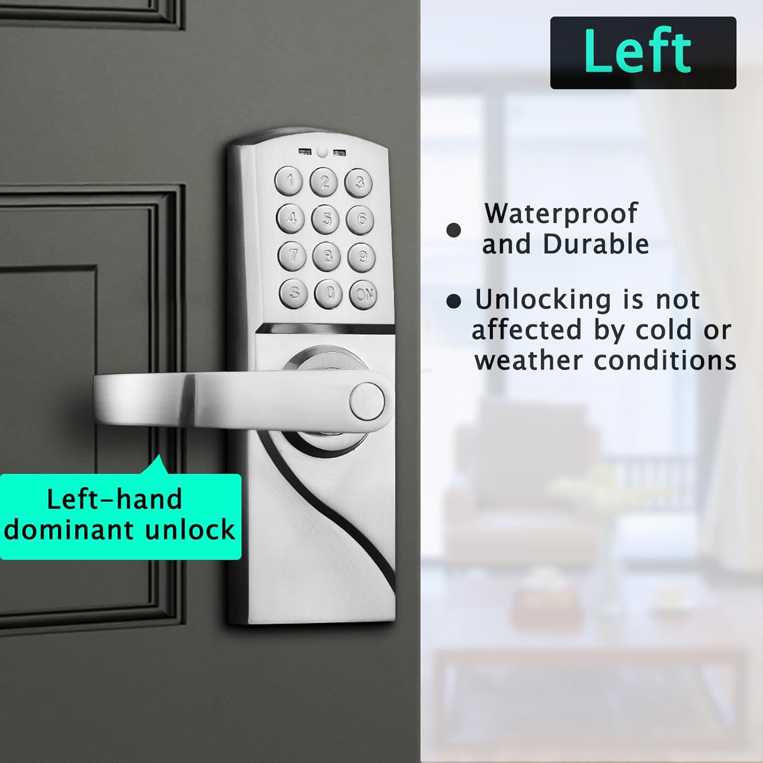 Keyless Entry Keypad Door Lock with Handle-Digital Smartcode for Front Door, Commercial Keyless Entry with Handle for Bedroom, Office, and House Rental, Silvery (Left Hand)