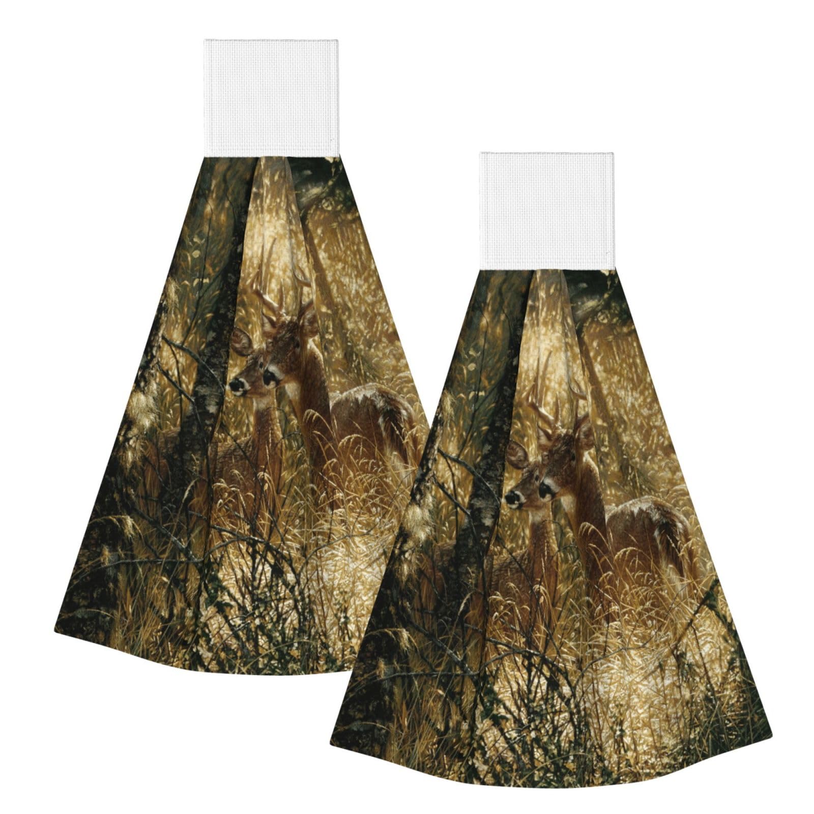 DOPKLNA Print Nature Wild Animal Deers, 2 Pcs Hanging Coral Fiber Hand Towels for Bathroom, Absorbent Kitchen Towels