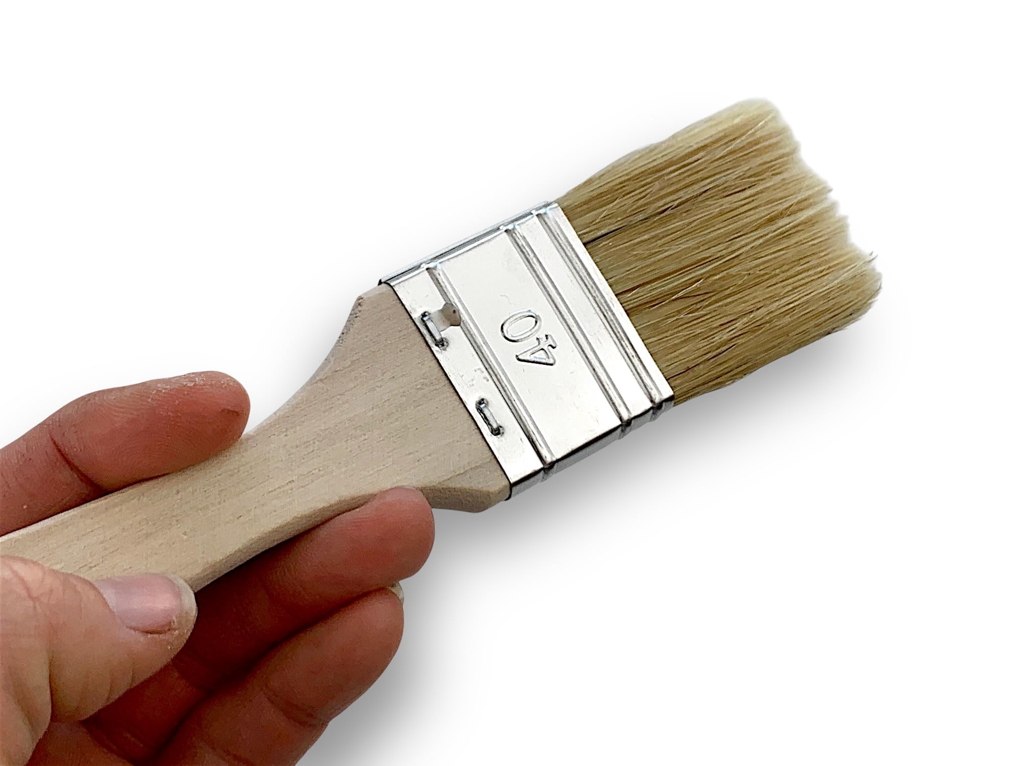 Lote de 50 pinceles de cola de bacalao 40 mm | seda blanca natural | mango madera en bruto | pinceles planos multisoporte, pintura en aceite, acrílico, barnizado, barnizado, pegamento | Kibros 320
