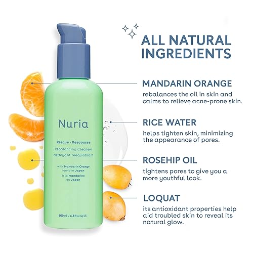 Miniatura 4 de Nuria Beauty  Limpiador facial de reequilibrio de rescate con mandarina agua de arroz y ácido glicólico AHA para ayudar a aliviar y reequilibrar la