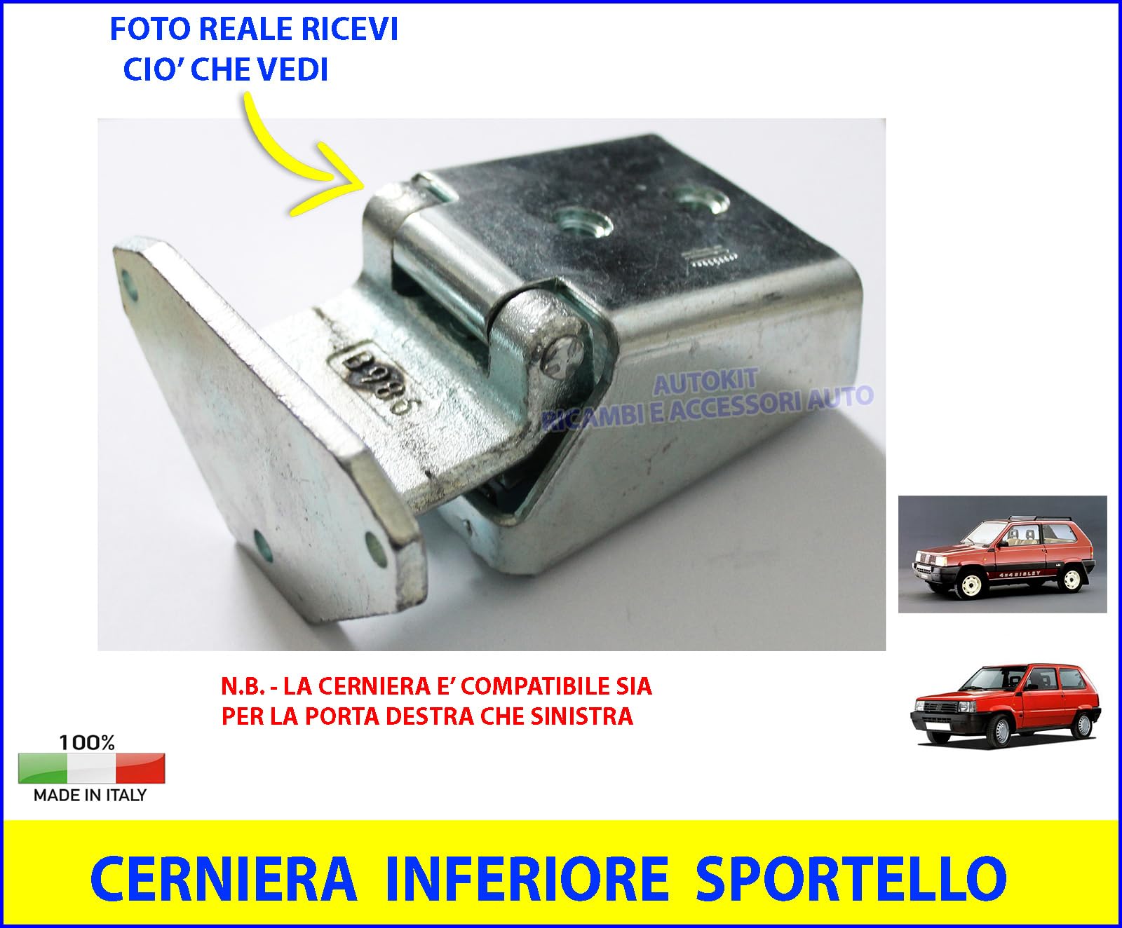 1 CERNIERA INFERIORE TIRANTE ARRESTO PORTA SPORTELLO COMPATIBILE SIA PER LA PORTA destra che sinistra Specifica per PANDA modello 141 prodotte dal 01/1986-03/2003-27017/00