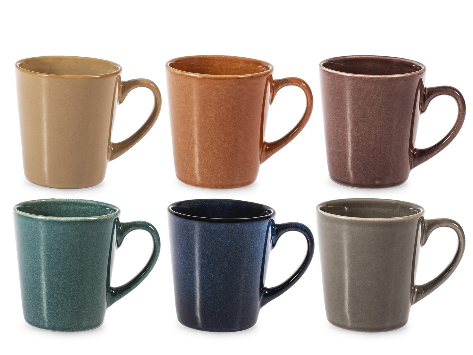 H&H Tierra Set of 6 Tea Cups, Stoneware, Assorted Colours, cc200, Autumn Colours