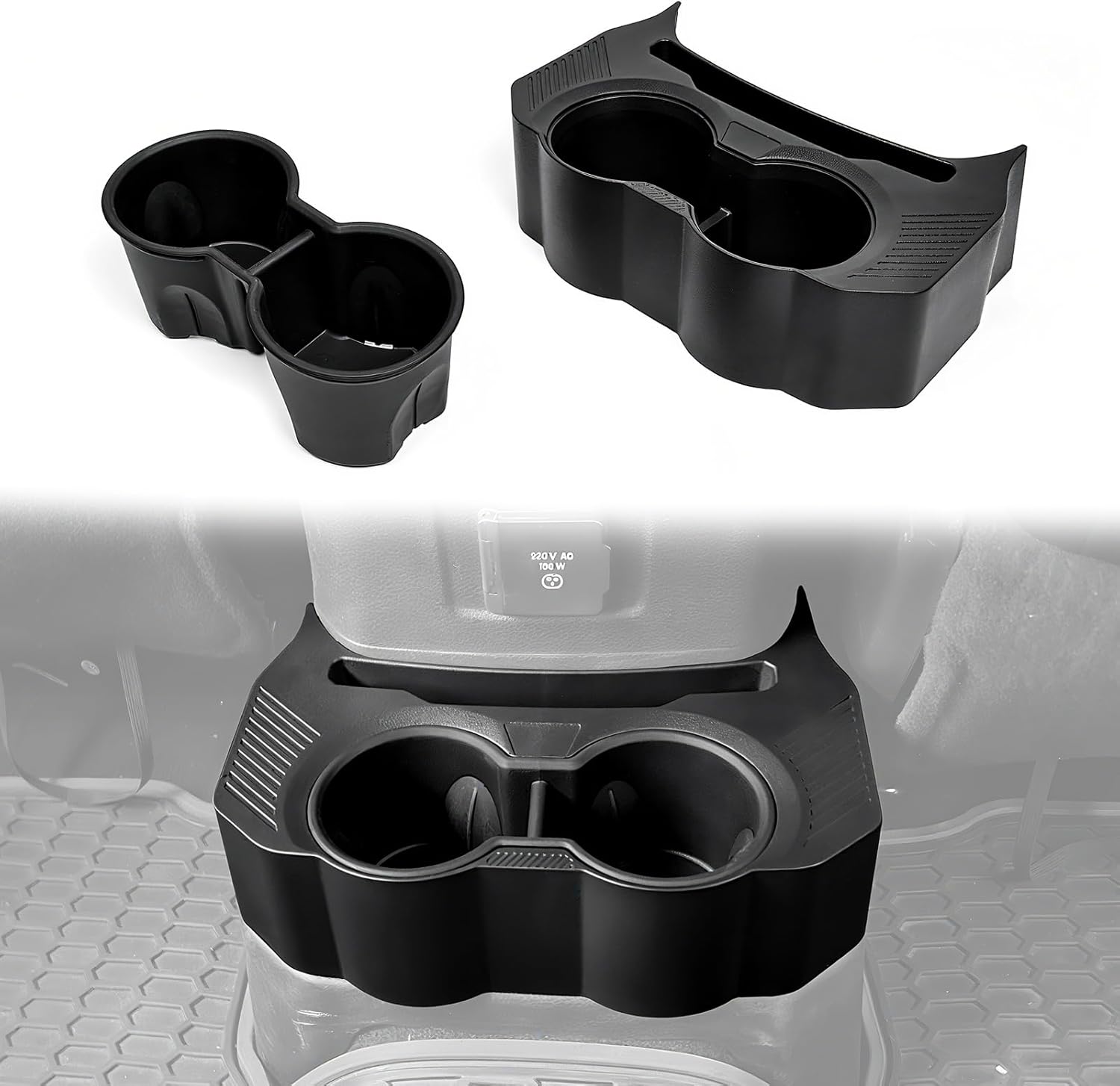 BESTAOO 2-in-1 Rear Cup Holder for JL, Removable Anti-Slip Pad, Dual Drink Tray for Back Seat, Floor Console Mounted, Easy Install, Compatible with 2018-2023 Jeep Wrangler JL JLU & Gladiator JT