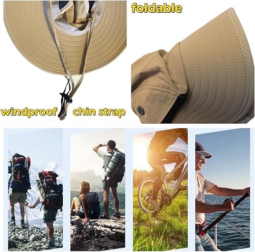 Miniatura 5 de LLmoway Sombrero de sol con solapa de malla para hombre, UPF50+, ala ancha, transpirable, gorra de pesca al aire libre