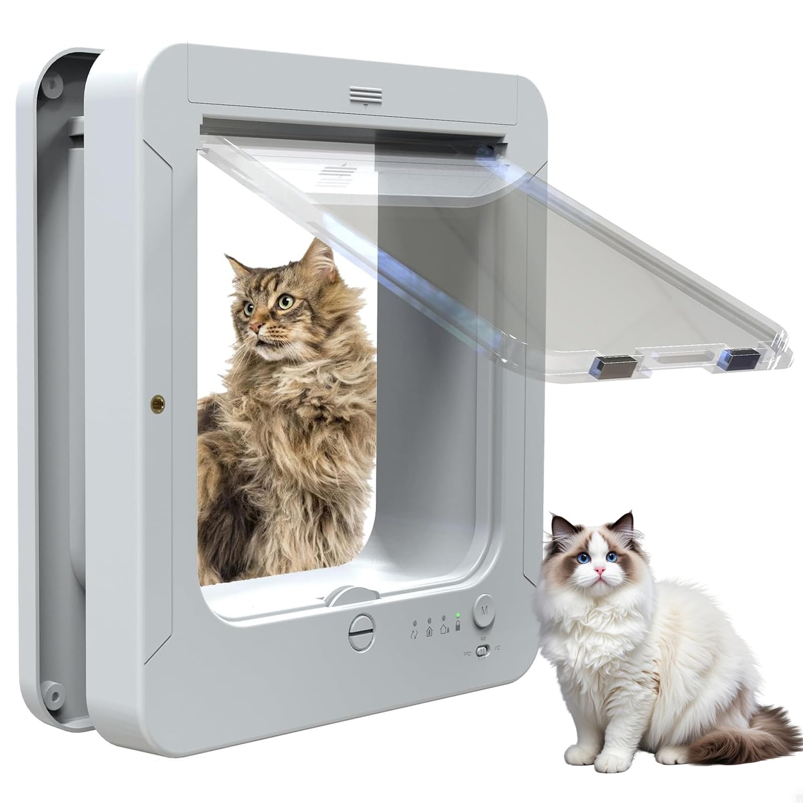 Solapa automática para gatos con sensor de collar, puerta de bloqueo de 4 vías para mascotas de 11.5 x 10 pulgadas, resistente a la intemperie para gatos y perros pequeños, color negro
