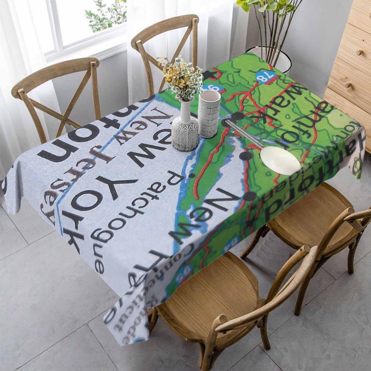 New York City Ny Map Table Cloth 60x84 Inch Ny Map Tack,Brooklyn,Manhattan,Queens,Bronx,and Richmond (Staten Island) Rectangle Kitchen Table Cover Decorations for Home Dinner Party Picnic