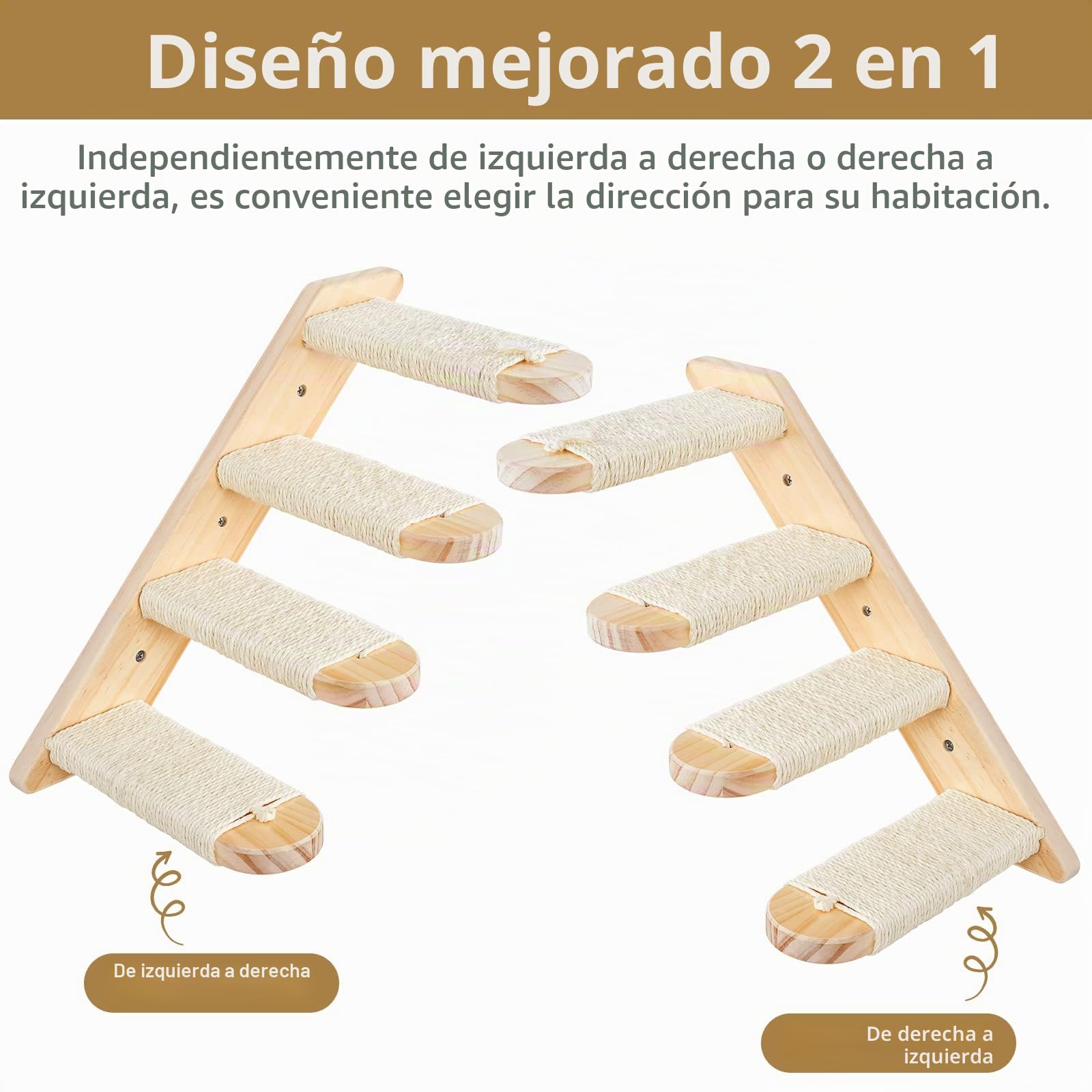 Arbol para Gatos Pared, Escalera de Madera Cuerda Sisal para Trepadores | DaizySight Escalera para Gatos Estantes para Escalada, 4 Escalon Accesorios de Gimnasio Gatos Montadas en la Pared de Madera