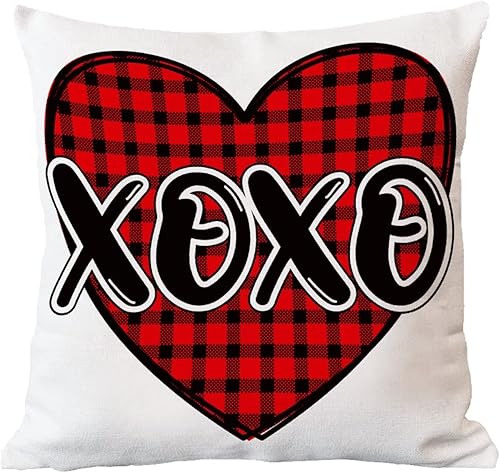Miniatura 5 de Fundas de cojín para regalo del día de San Valentín para novia, diseño de búfalo rojo a cuadros con corazón XOXO, fundas de almohada para el día de