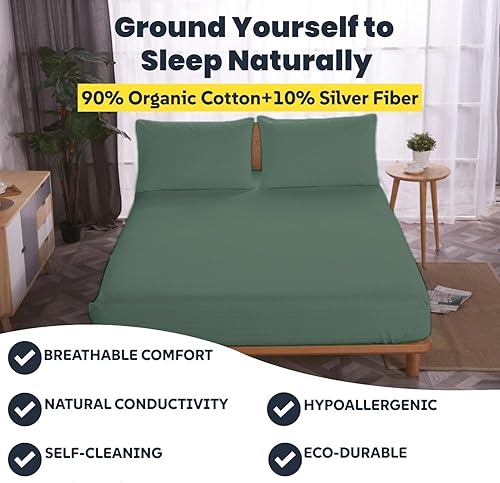 Miniatura 8 de Grounding - Sábana bajera ajustable con cable de conexión a tierra de 15 pies, tamaño individual, 5% fibra plateada y 95% fibra de algodón, sábana