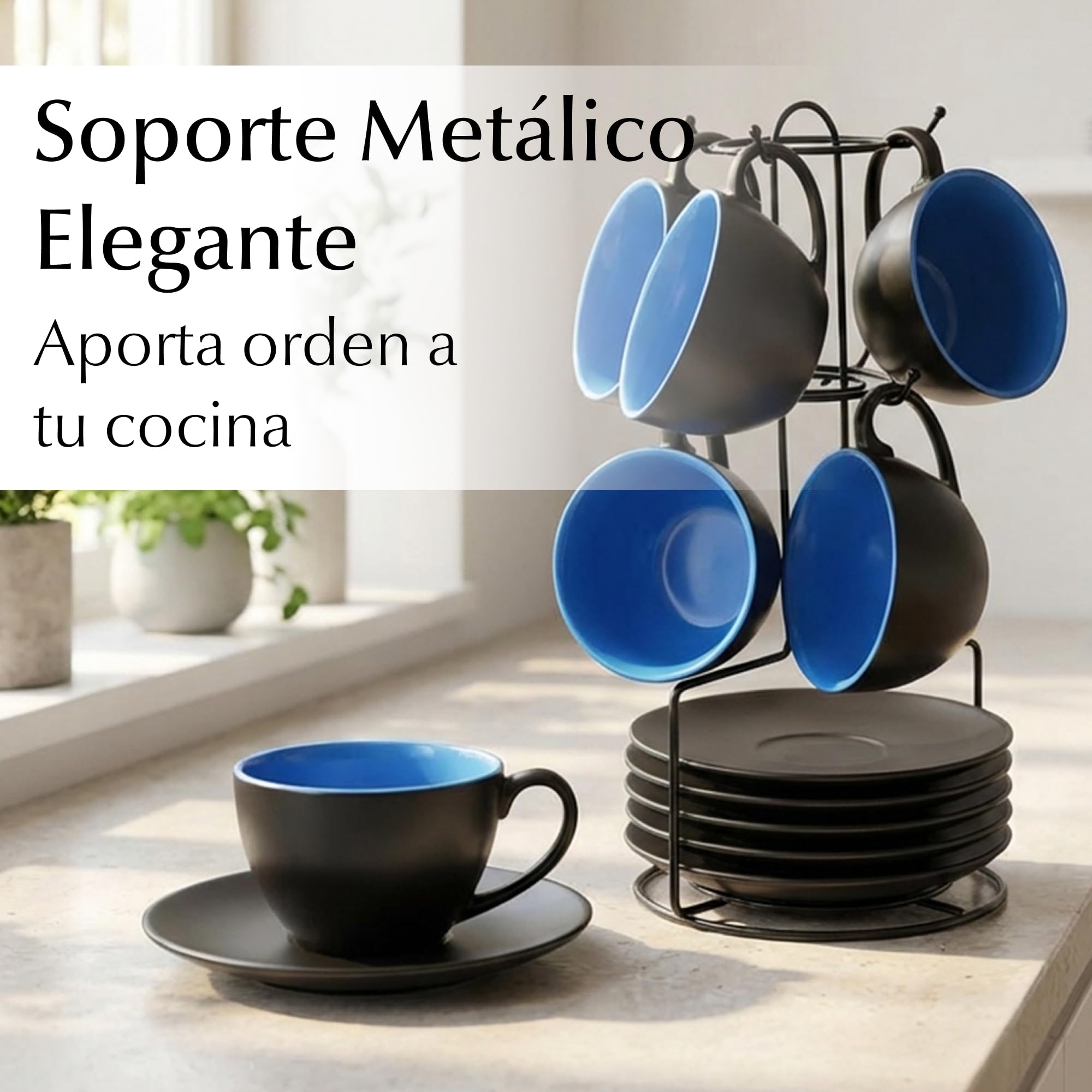 MIAMIO - Juego De Tazas De Cafe - 6 tazas de 175 ml Tazas de Cappuccino - Juego tazas de cafe Capuchino Taza Cafe - Colección Le Papillon (Azul)