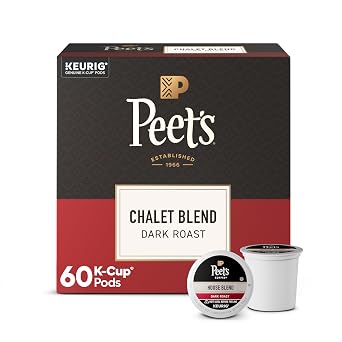 Peets Coffee, Dark Roast Keurig K-Cup Pods, 100% Arabica Coffee - Chalet Blend 60 Count 1 Box of 60 K-Cup Pods