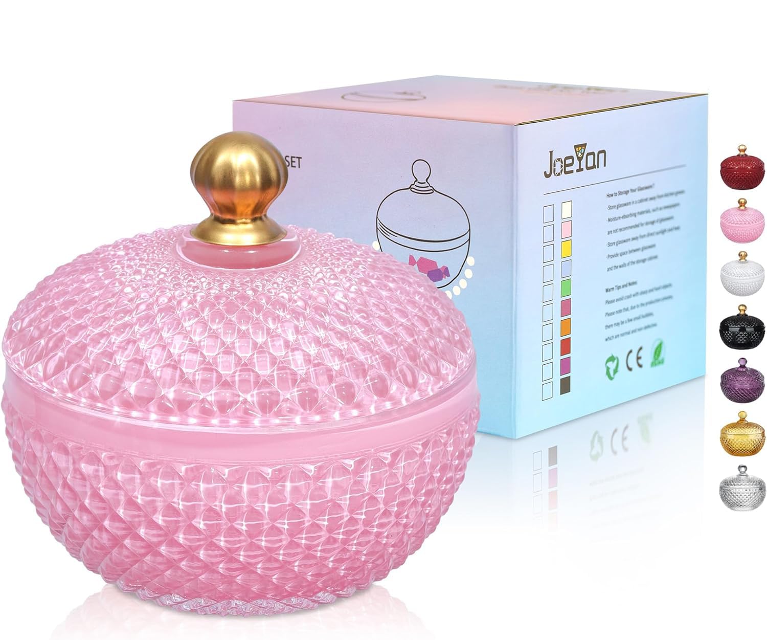 Joeyan Piccoli Barattoli Dolci in Vetro Rosa con Coperchio,Piatti di Caramelle in Vetro Rilievo per Noci,Cioccolato,Biscotti,Barattolo Decorativo per Matrimoni,Buffet Festa,Decorazioni per la Casa
