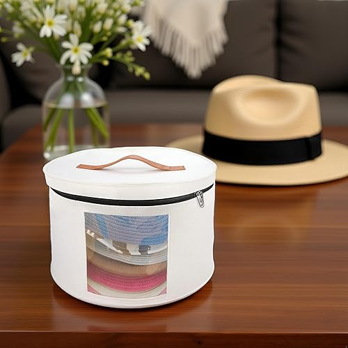 Miniatura 5 de Memfish Caja para sombreros, cajas de almacenamiento para mujer, organizador grande de viaje para sombreros redondos (blanco)