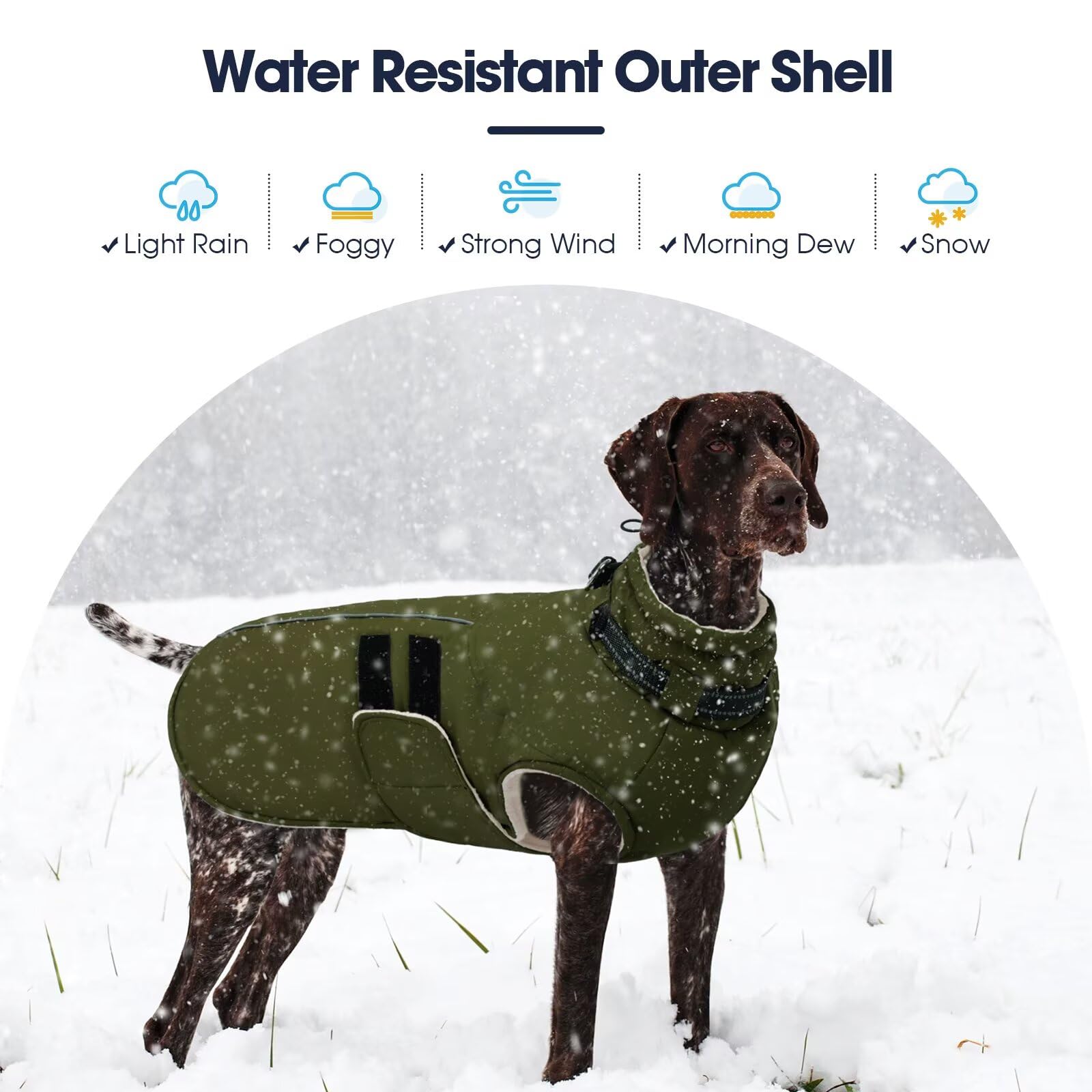 IECOii Abrigo impermeable para perro, chaqueta de invierno cálida para perro, abrigo de invierno de forro polar reflectante de Navidad con agujero para arnés, chaqueta de nieve ajustable para perros