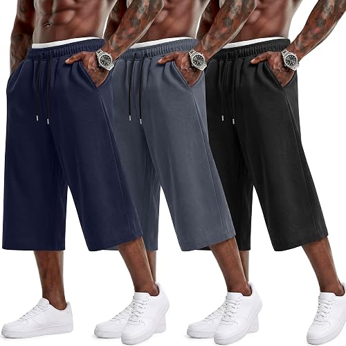 Locoowai 3 Pack Mens Big and Tall Capri Pants, 3-Color, X-Large