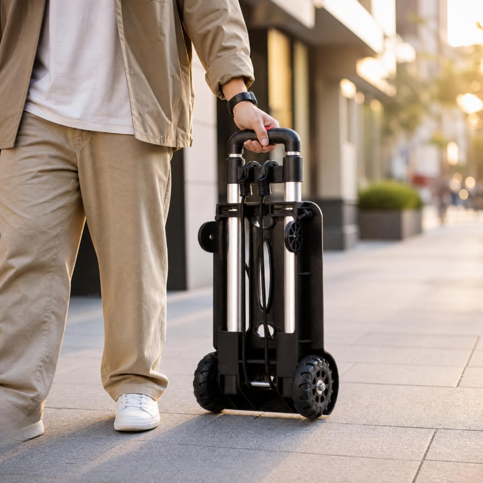 Carrello da Trasporto con Manico Telescopico Portatile Carrello Pieghevole a Mano Resistente per Commissioni Quotidiane, 4 Ruote