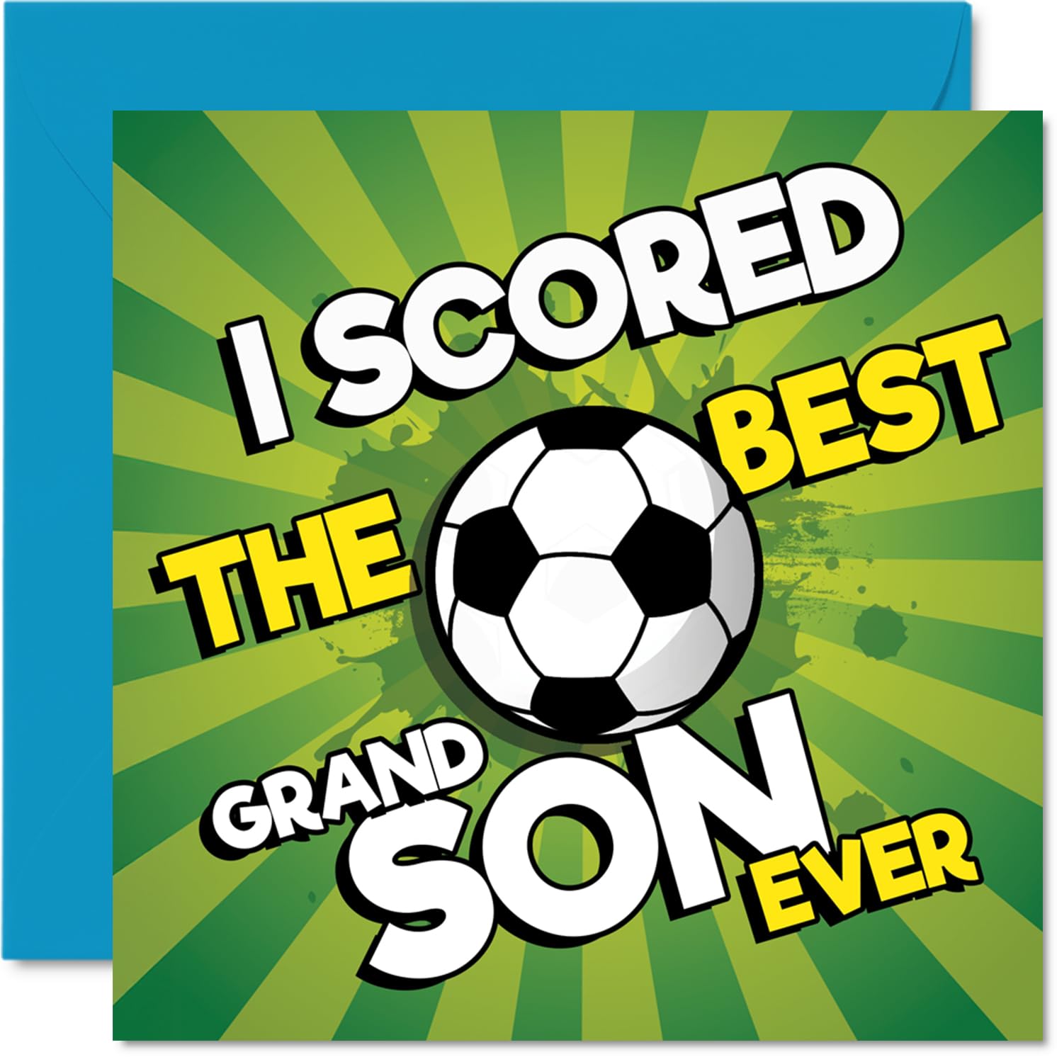 Playful Birthday Card for Grandson - Goal-worthy Laughs - Bold Football Design with 'I Scored the Best Grandson Ever' - 145mm Square, Envelope Included