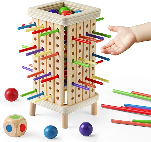 Pinshoon Montessori Game Wooden Board Game, Multiplayer for Kids 4-8, Math Educational, Fine Motor Skill Toy for Girls Boys, Classic Fun Games for Age 3 4 5 6 7 8 Girls Boys Gifts (Regular)