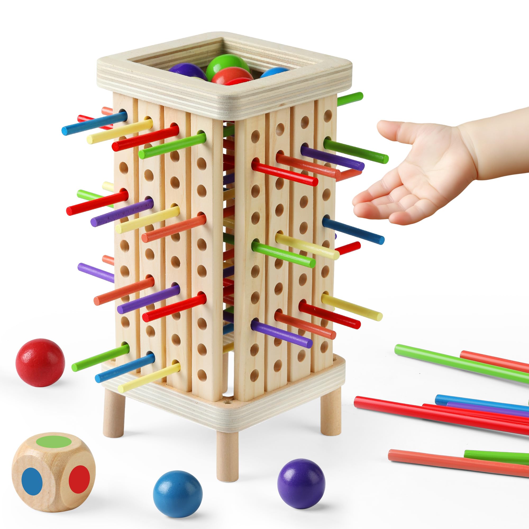 Pinshoon Montessori Game Wooden Board Game, Multiplayer for Kids 4-8, Math Educational, Fine Motor Skill Toy for Girls Boys, Classic Fun Games for Age