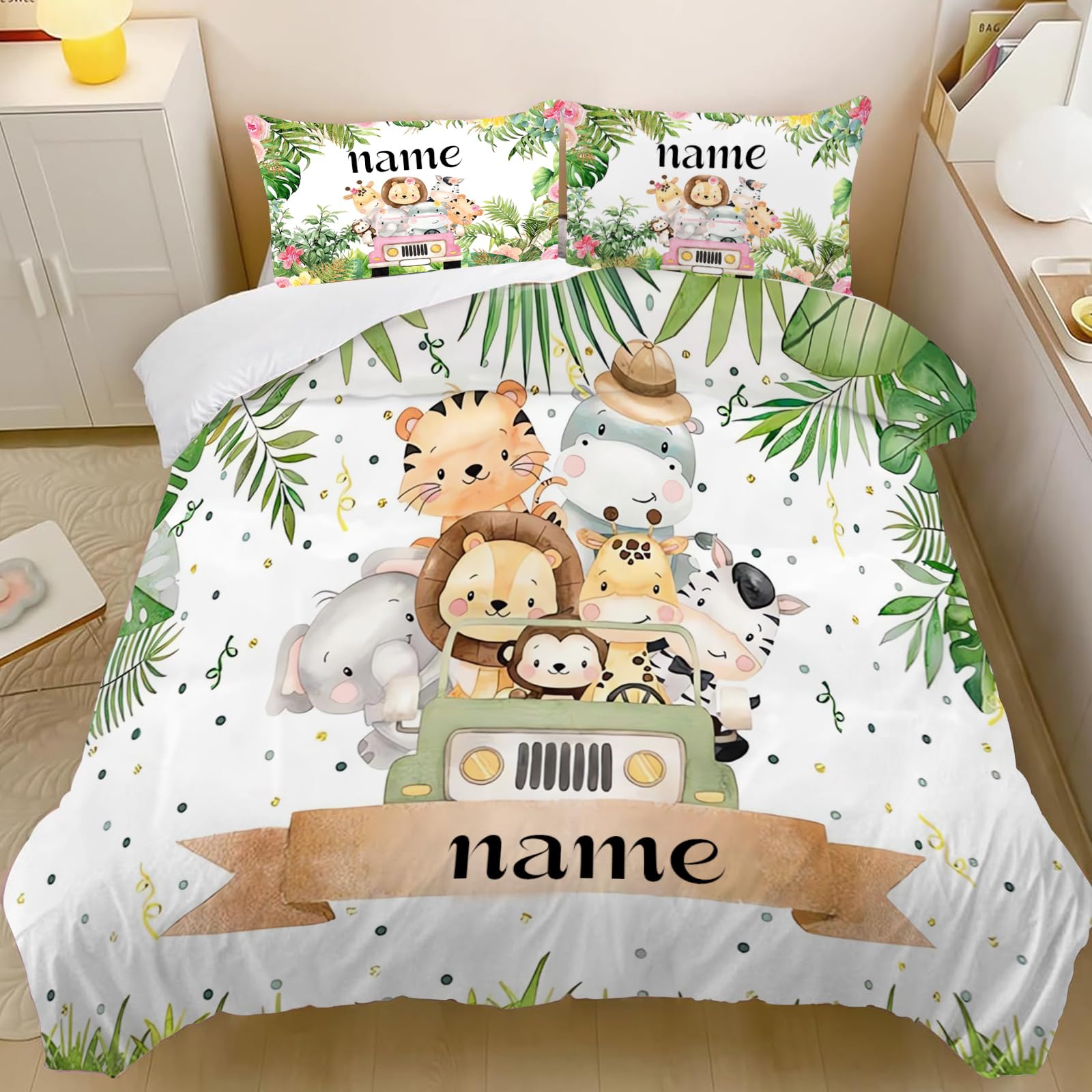 CHEFFS Baby Bettenset mit personalisiertem Wildtierdruck 135x200 cm | Individueller Namensdruck frei wählbar
