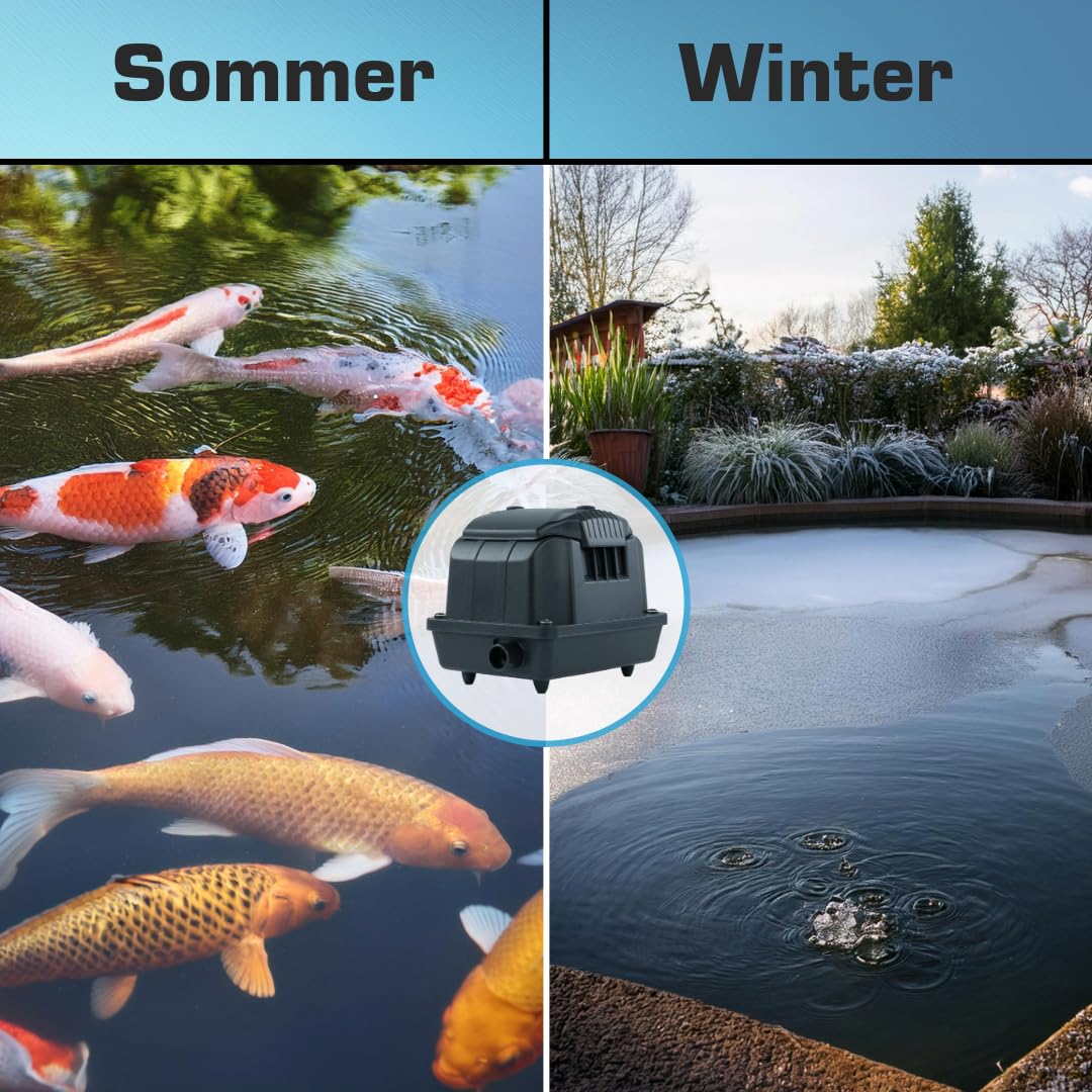 Teichbelüfter 600 L/H stufenlos regulierbar, 10 Watt Sauerstoffpumpe für Teich, Membranpumpe 10 L/Min, Teichbelüftung, Luftpumpe Teich, Belüfterpumpe für Gartenteiche, Teichbelüftungspumpe