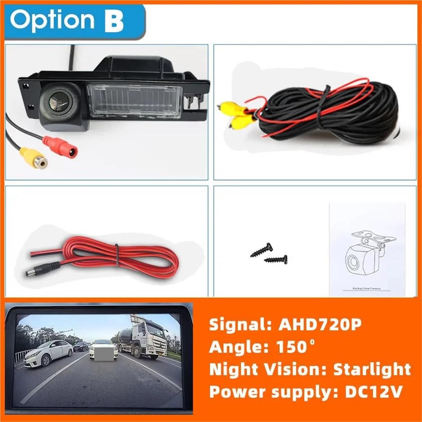 Cámara Marcha Atrás Coche Cámara Visión Trasera HD Luz Matrícula Inversa AHD O CVBS para Alfa para Romeo 147 Bz/DS 2000(AHD-720P)
