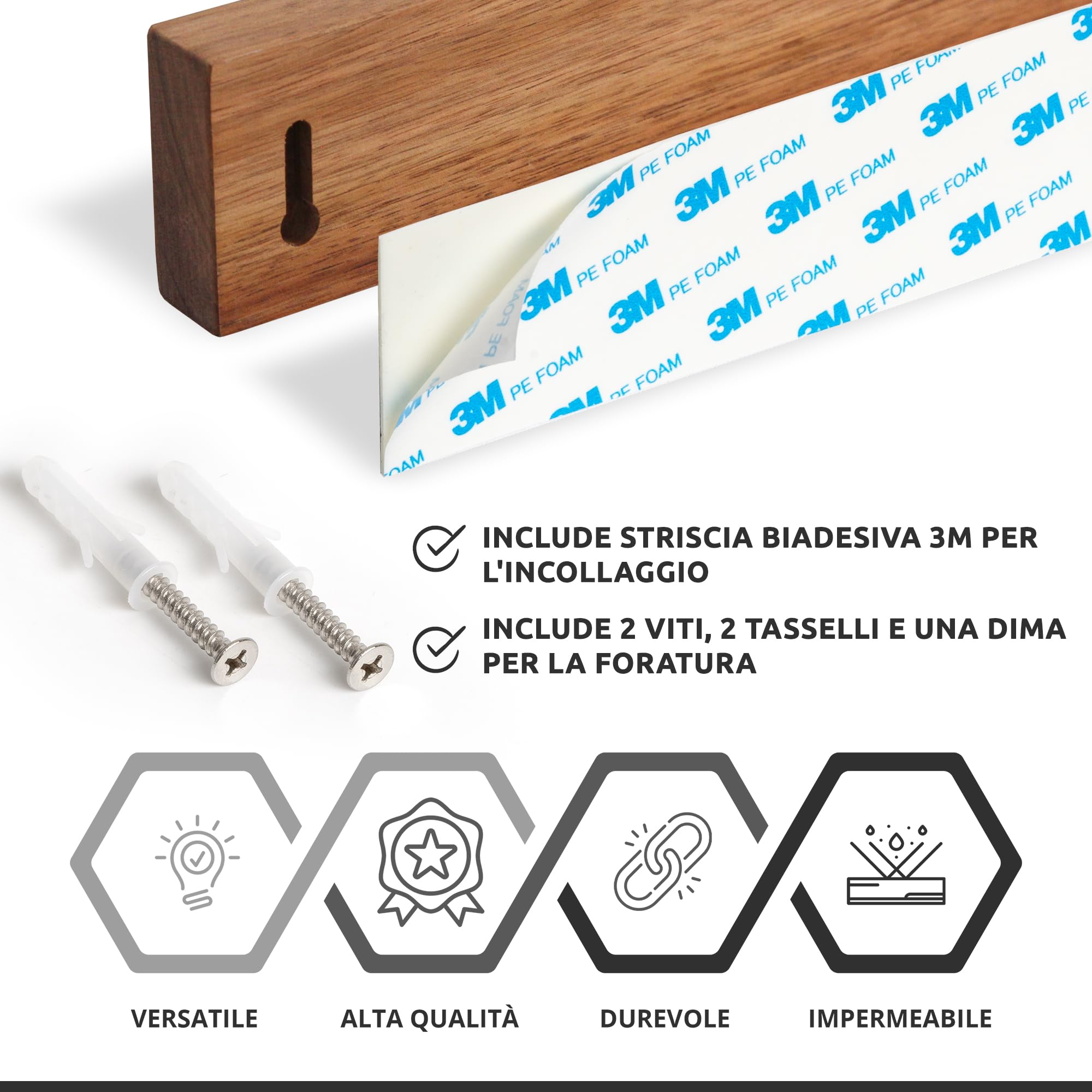 ECENCE Barra Magnetica per coltelli in Legno di acacia die alta qualità - 40cm - Portacoltelli da Cucina Magnetico per forare o incollare - Porta Coltelli Magnetico