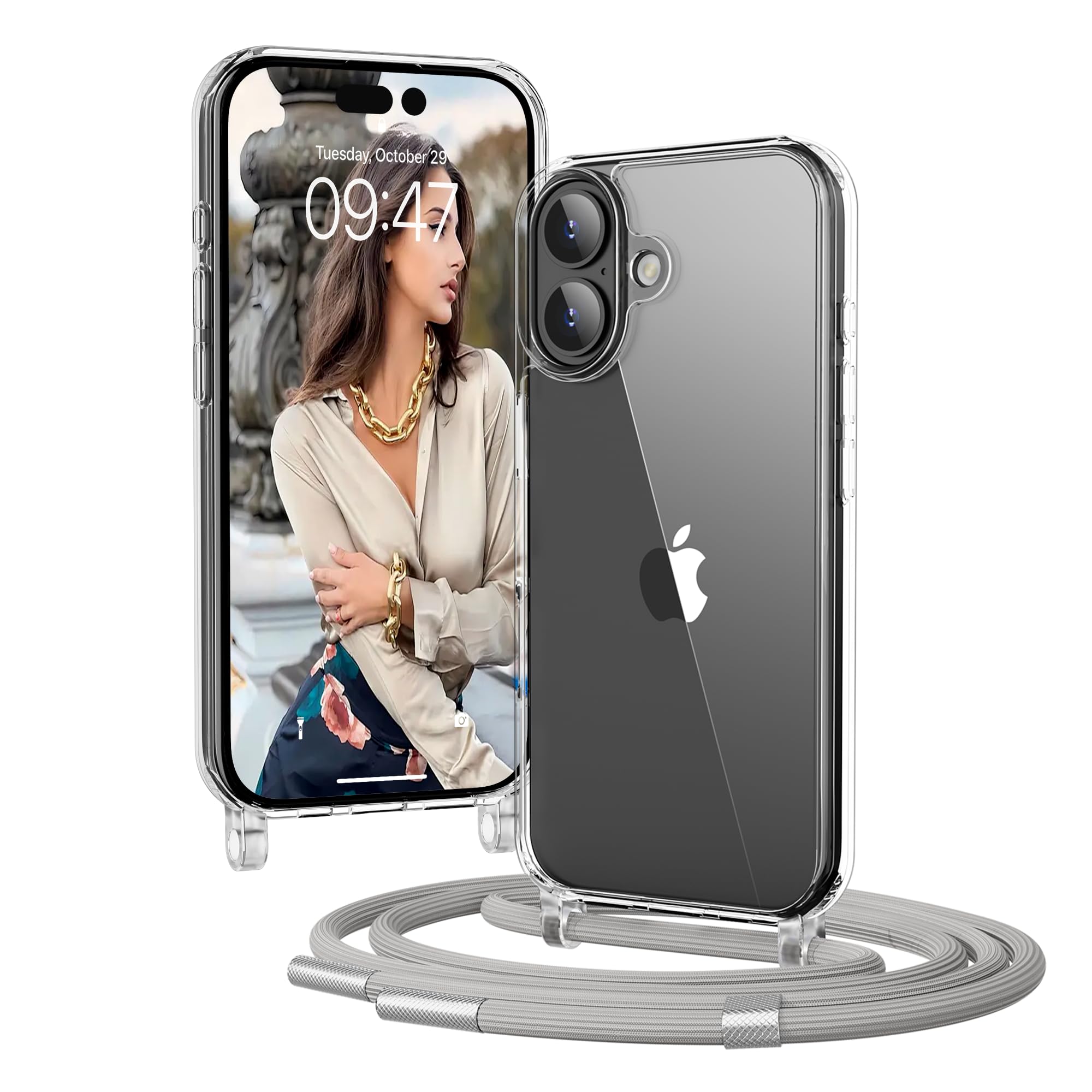 OLEPHY Handykette für iPhone Hülle mit Band, Necklace Handyhülle, Transparente Schutzhülle zum Umhängen [Verstellbarem und Demontage Umhängeband],