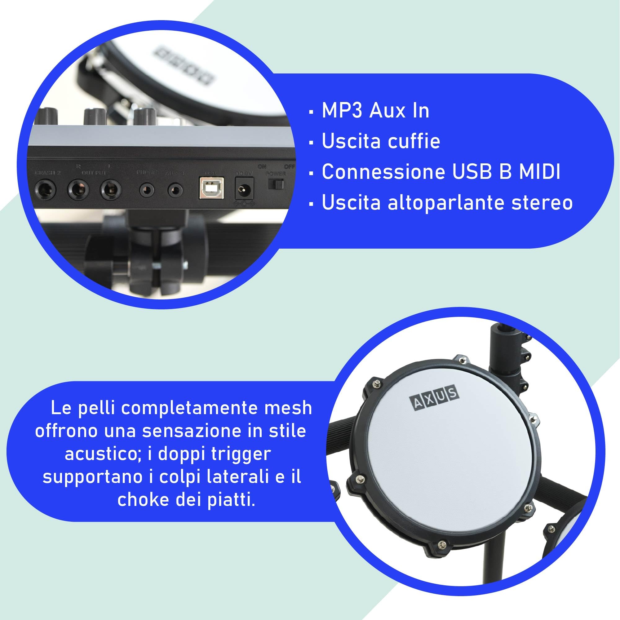 Axus AXK5 Batteria Elettronica - Set Completo con Teste Mesh, 25 Suoni, USB MIDI, Cuffie, Sgabello & Bacchette Incluse - Perfetta per Principianti Adulti Bambini Pratica Casa