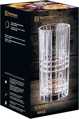 Miniatura 8 de Nachtmann Colección cuadrada, jarrón de vidrio de 11 pulgadas, diseño geométrico moderno, cristal bávaro, transparente, apto para lavavajillas