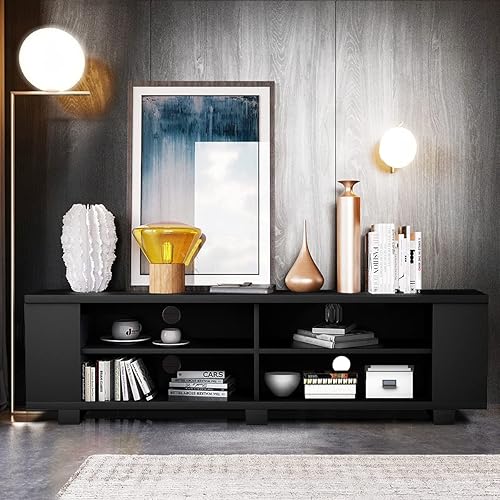 Miniatura 2 de GORELAX Soporte de TV de madera para televisores de hasta 65 pulgadas, centro de entretenimiento en el hogar con estantes de almacenamiento