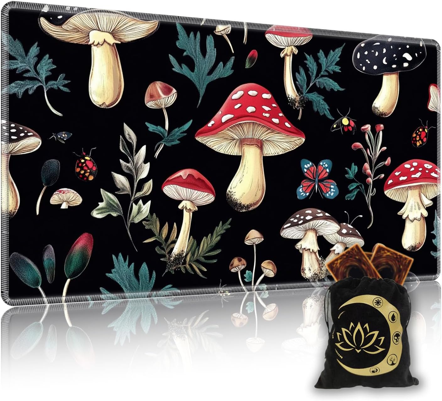 for MTG Playmat in Storage Bag, Commander Board Game Play Mat Desk Pad, Hand-Painted Stitched Edges Aged Map 23.6x13.8 in,Ideal for TCG＆CCG＆RPG Game Playmat, Wolves and Moon Rose