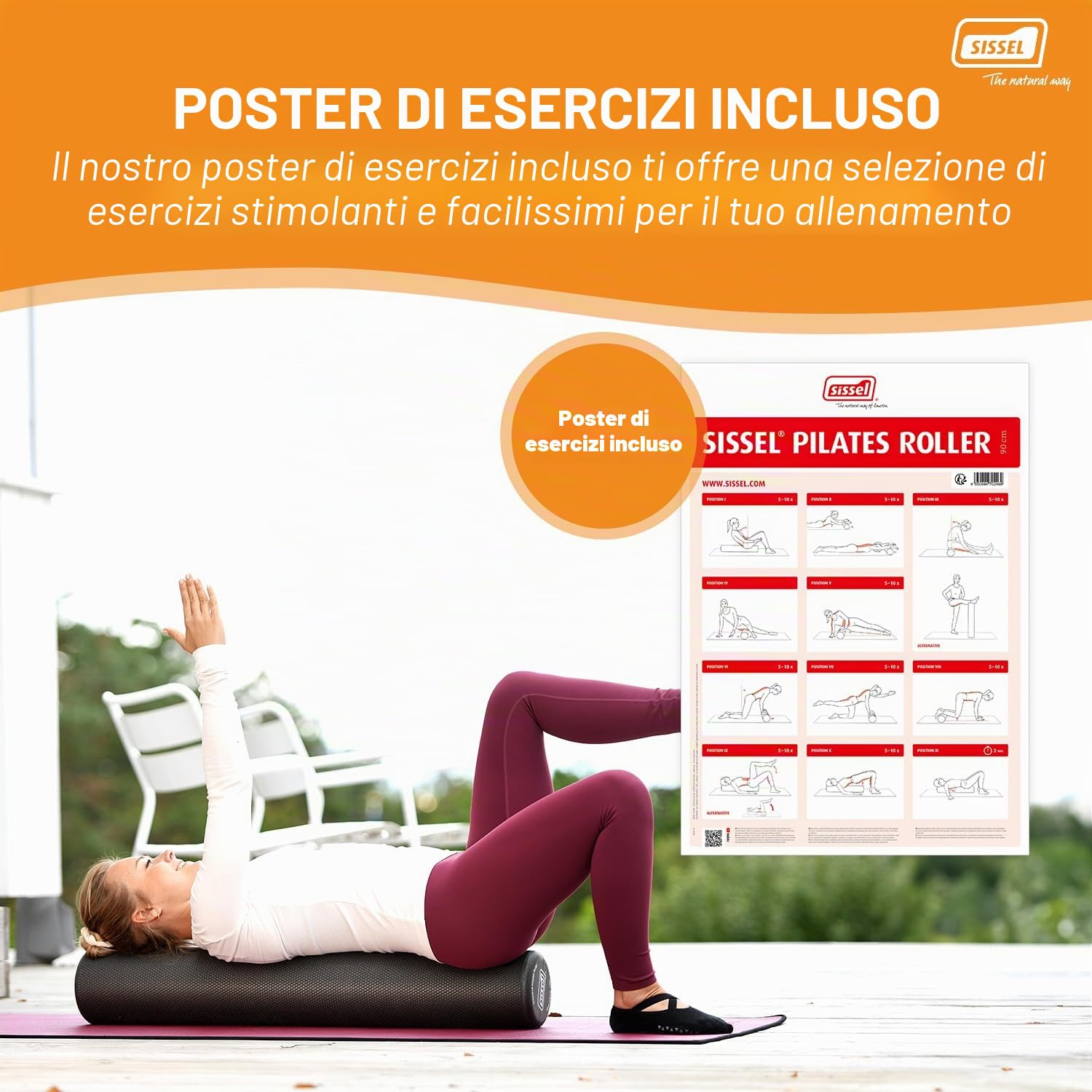 Sissel® Pilates Roller Pro 15 cm Ø incluso poster per esercizi fitness yoga allenamento riformer