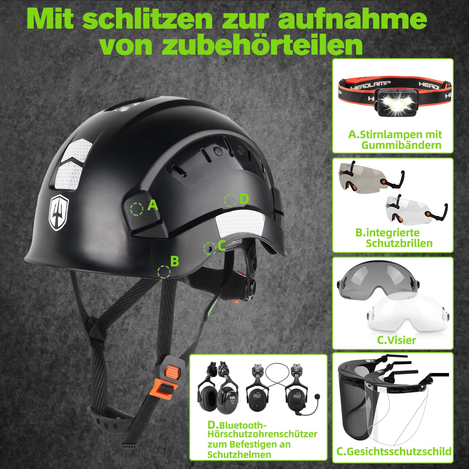 GREEN DEVIL Mervex Vent Sicherheitshelm EN 397 | ABS Arbeitshelm mit 6-Punkt Aufhängung | Belüftet | Einhand-Verstellung 53-63cm | für BAU & Industrie