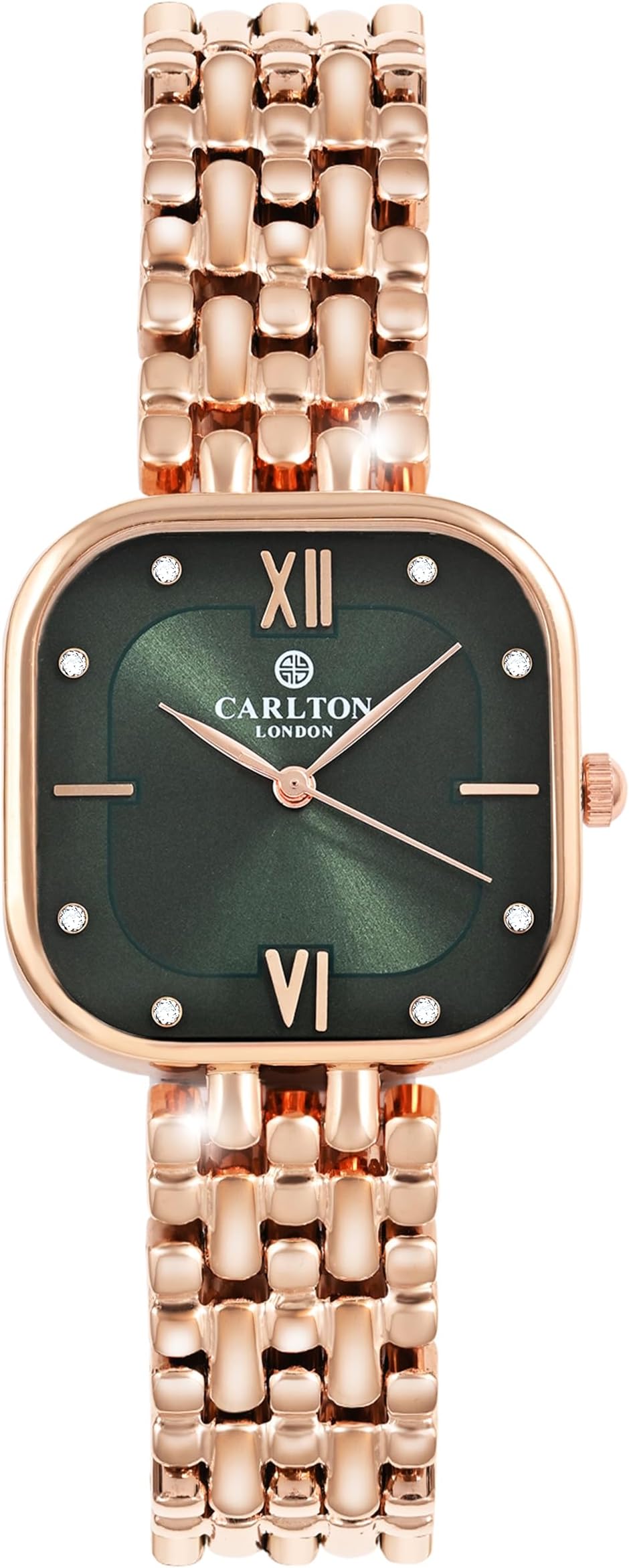 Women Chelsea Analog Wrist Watch with Square Dial, Stainless Steel Strap, Quartz Movement, 29mm Case Diameter, Mineral Glass, Butterfly Clasp, 30M Water Resistant, Green-CLSSCDGRN