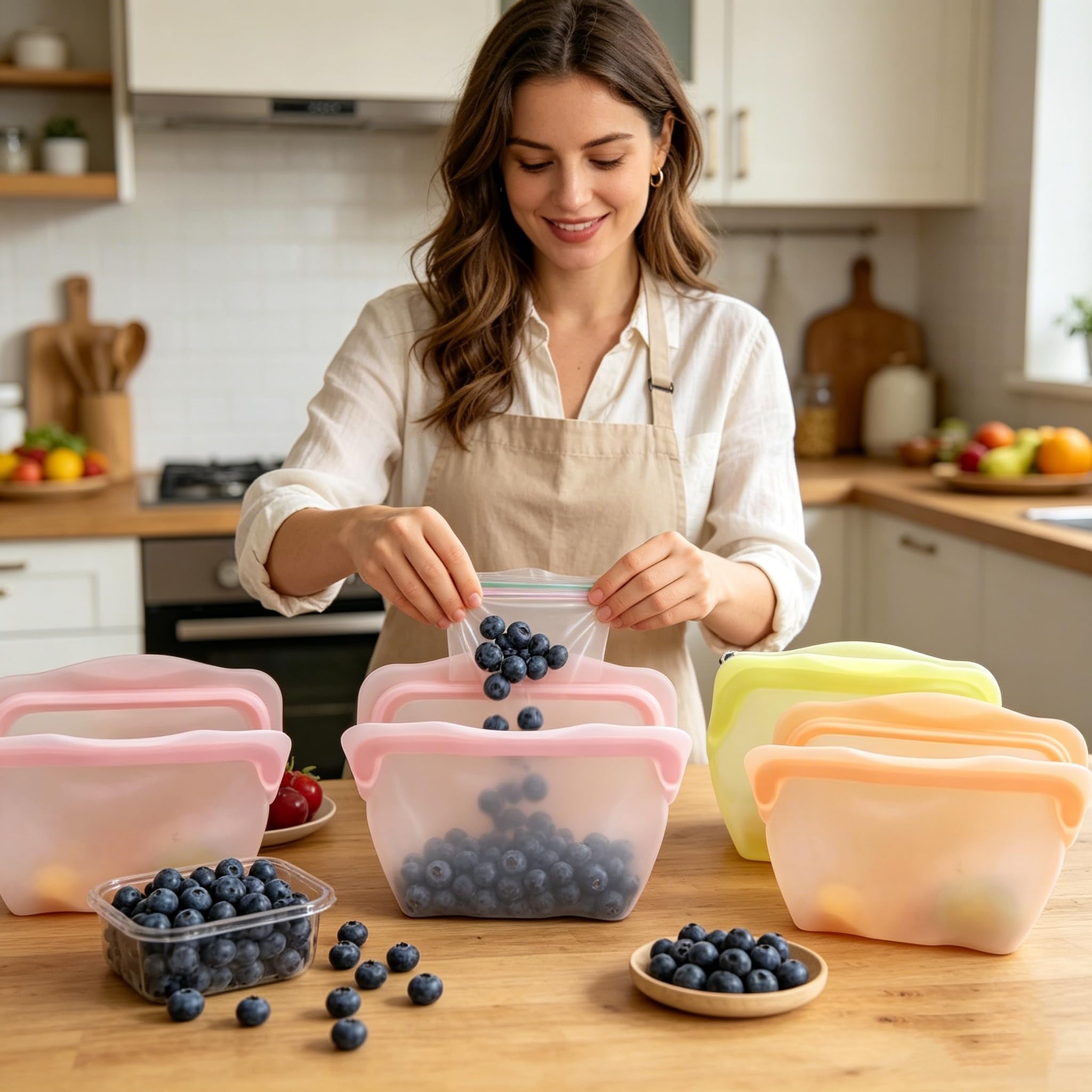 Sacchetti in silicone per alimenti, riutilizzabili, a prova di perdite, per congelatore verticale, a prova di odori, resistenti alle alte temperature (4 pezzi, 600 m)