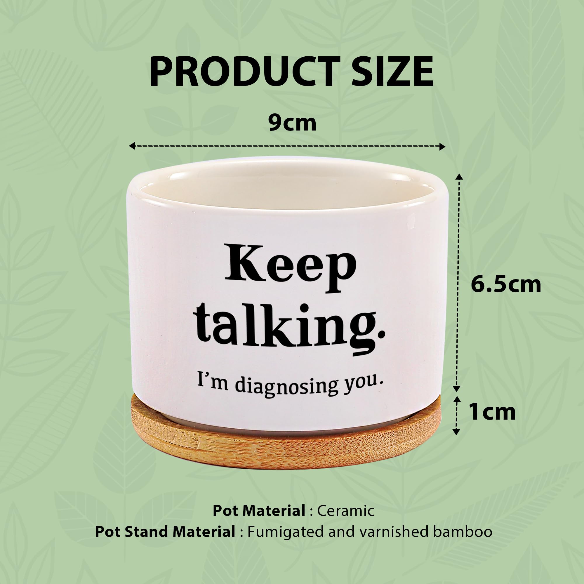 Keep Talking I'm Diagnosing You Ceramic Succulent Plant Pot with Bamboo Tray Round Psychology Gifts Doctor Dr Therapist Psychiatrist 3.5 Inch White (No Plants)