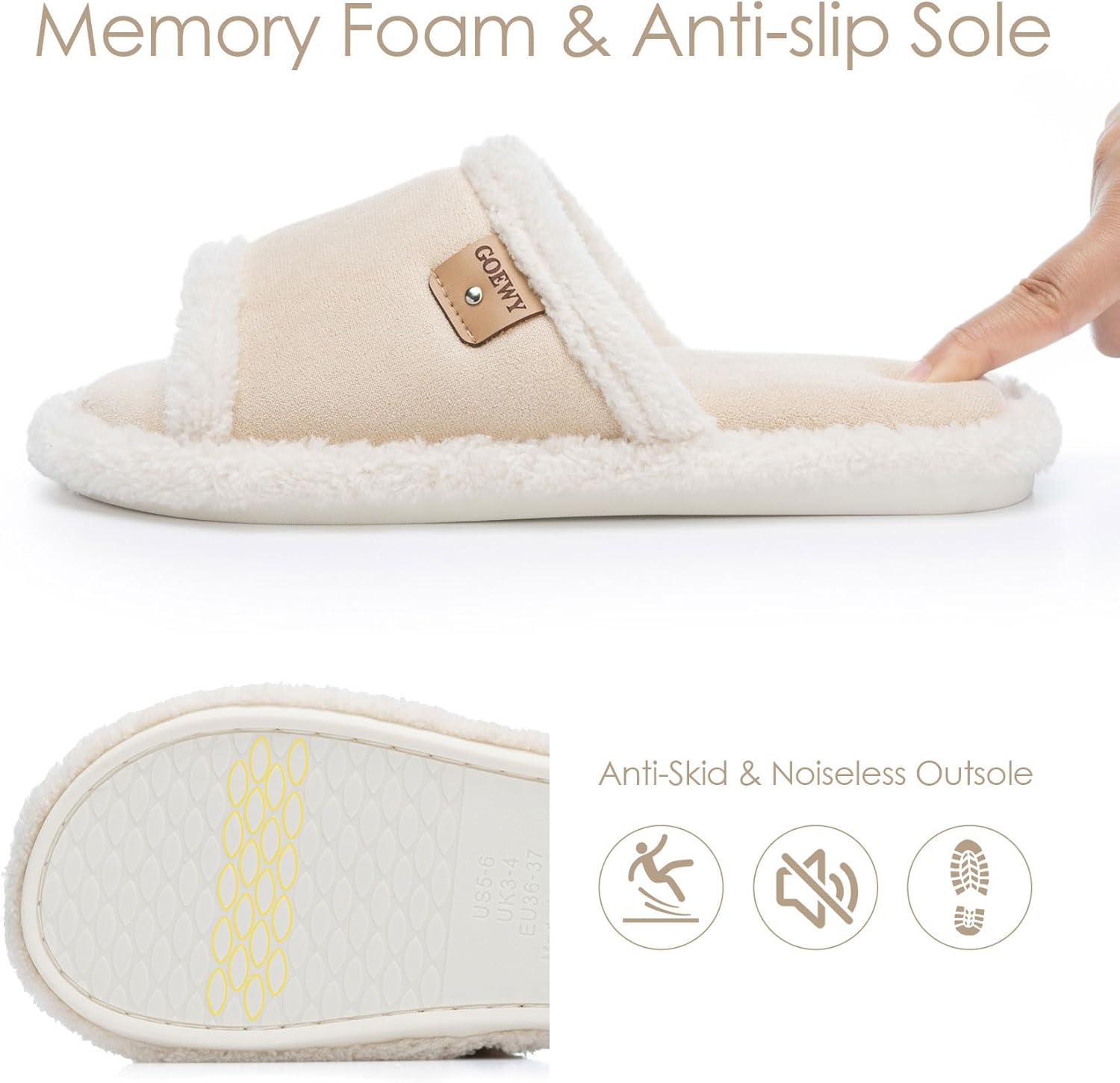 Fuzzy Open-Toe Women's Slippers,Suede Slippers Indoor Outdoor with Cozy Memory Foam Non-Slip Ladies House Shoes Sandals Gifts for Women Her Mom Bridesmaid - Image 6