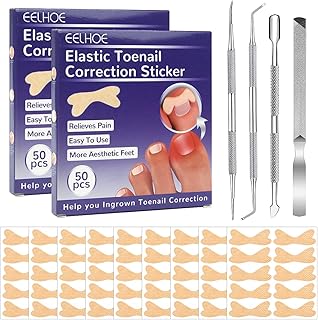 100PCS Ingrown Toenail Correction Patch Ingrown Toenail Sticker Patch Nail Correction Sticker with 4PCS Nail Correction Tool,Glue-Free Toenail Correction Patch for Ingrown Toenails Foot Care Treatment