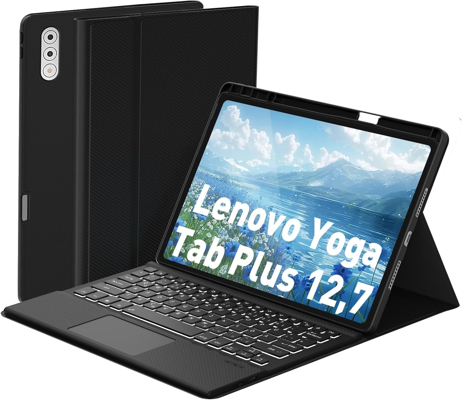 Keyboard Case Touch for Lenovo Yoga Tab Plus 12.7" 2025, Bluetooth Keyboard with Trackpad & Twill Cover Case & Adjustable Kickstand & Lighting Keys for Lenovo Yoga Tab Plus 12.7 inch