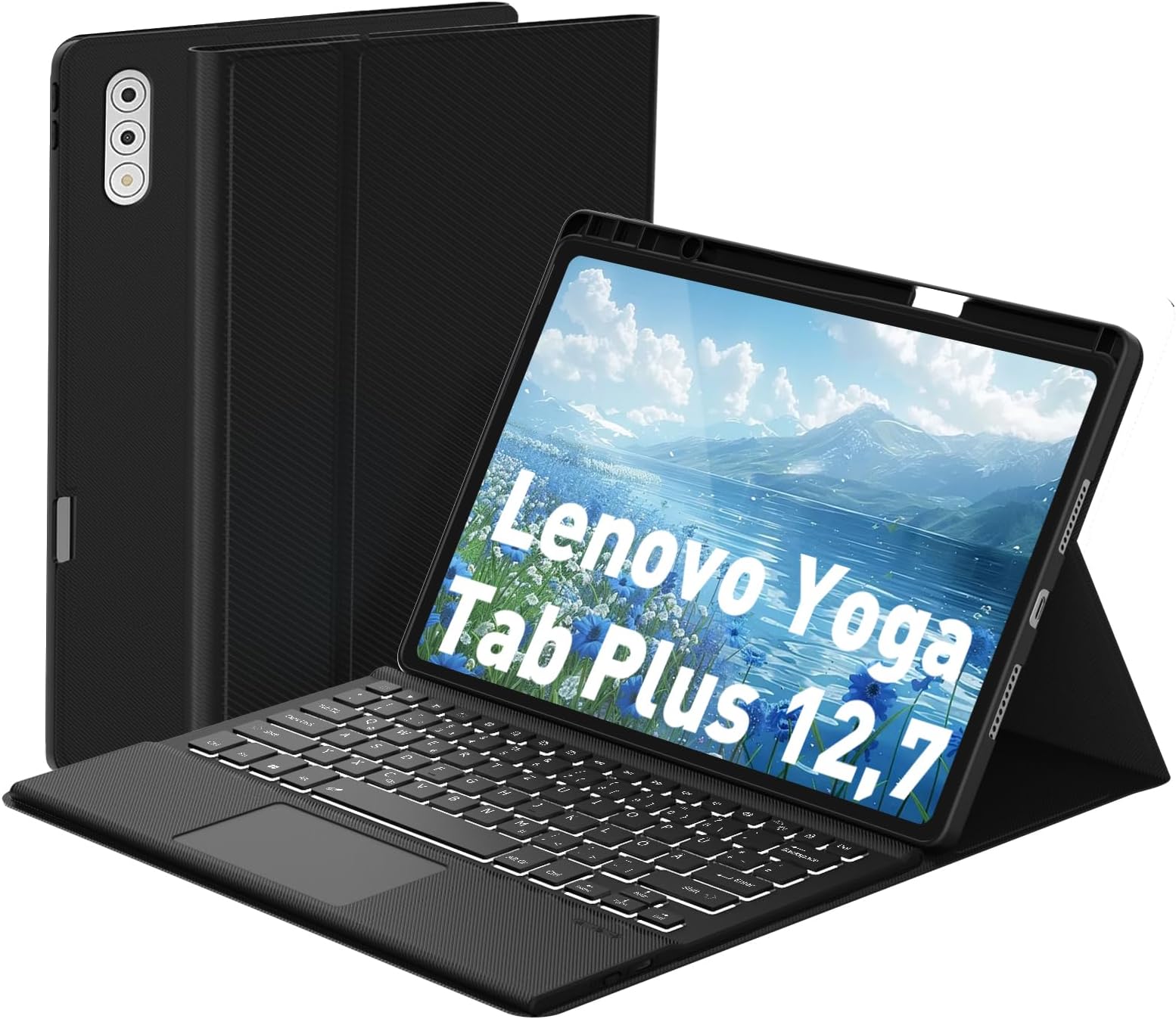 Keyboard Case Touch for Lenovo Yoga Tab Plus 12.7" 2025, Bluetooth Keyboard with Trackpad & Twill Cover Case & Adjustable Kickstand & Lighting Keys for Lenovo Yoga Tab Plus 12.7 inch