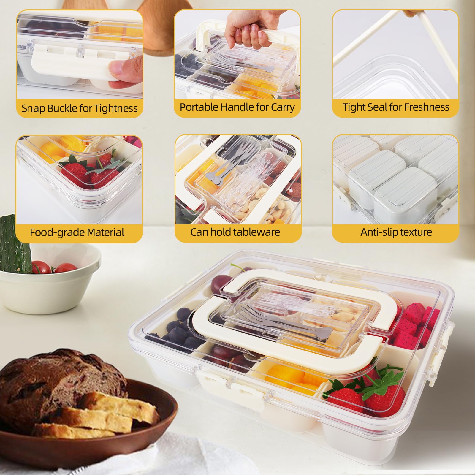 BELICOO Snackbox Mit 8 Fächern - Snackschale Mit Deckel Für Partys, Picknicks Und Familienfeiern