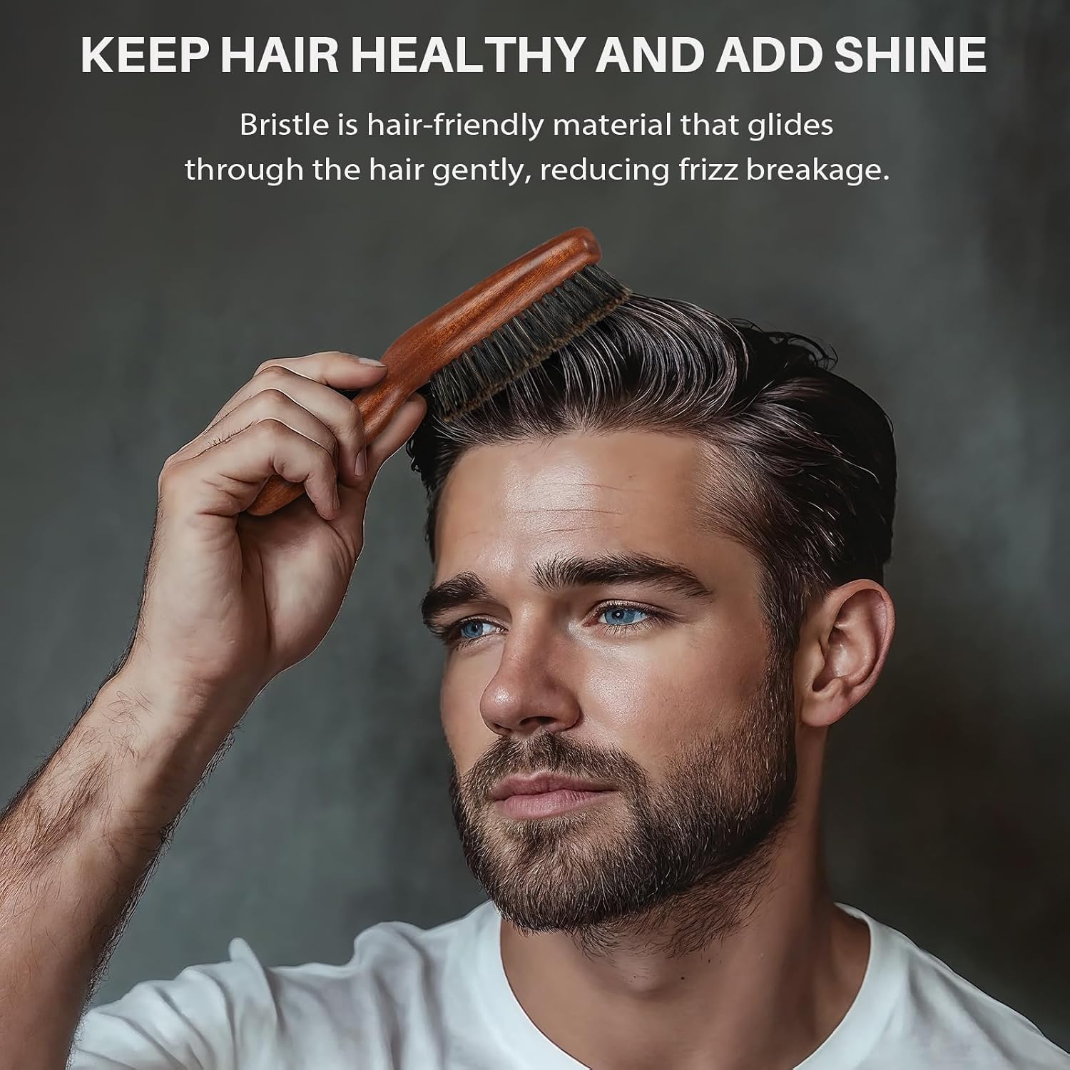 Bartbürste für Herren, 100 % Wildschweinborsten, Bürste für Berad & Kurzhaar, Entwirrung, verleiht natürlichen Glanz und Textur, peelt Haut und Kopfhaut