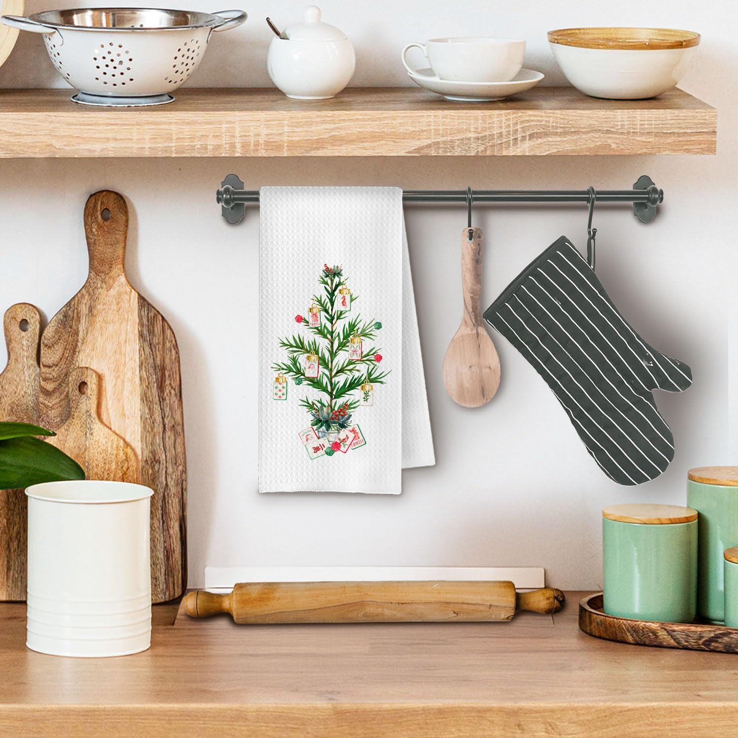 Christmas Mahjong Kitchen Towels, Mahjong Lover Player Gifts Dish Tea Towel for Kitchen Decor, Christmas Mah Jong Tree Decorative Hand Towels for Bathroom, 16x24 Inches - Image 2