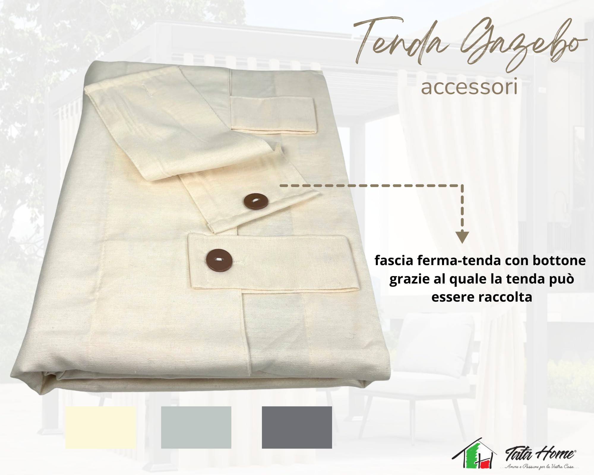 Tenda Per Gazebo Passione Casa - 160x270 Cm, Grigio, UV Resistente, Con Bottoni E Asole - Foto 9