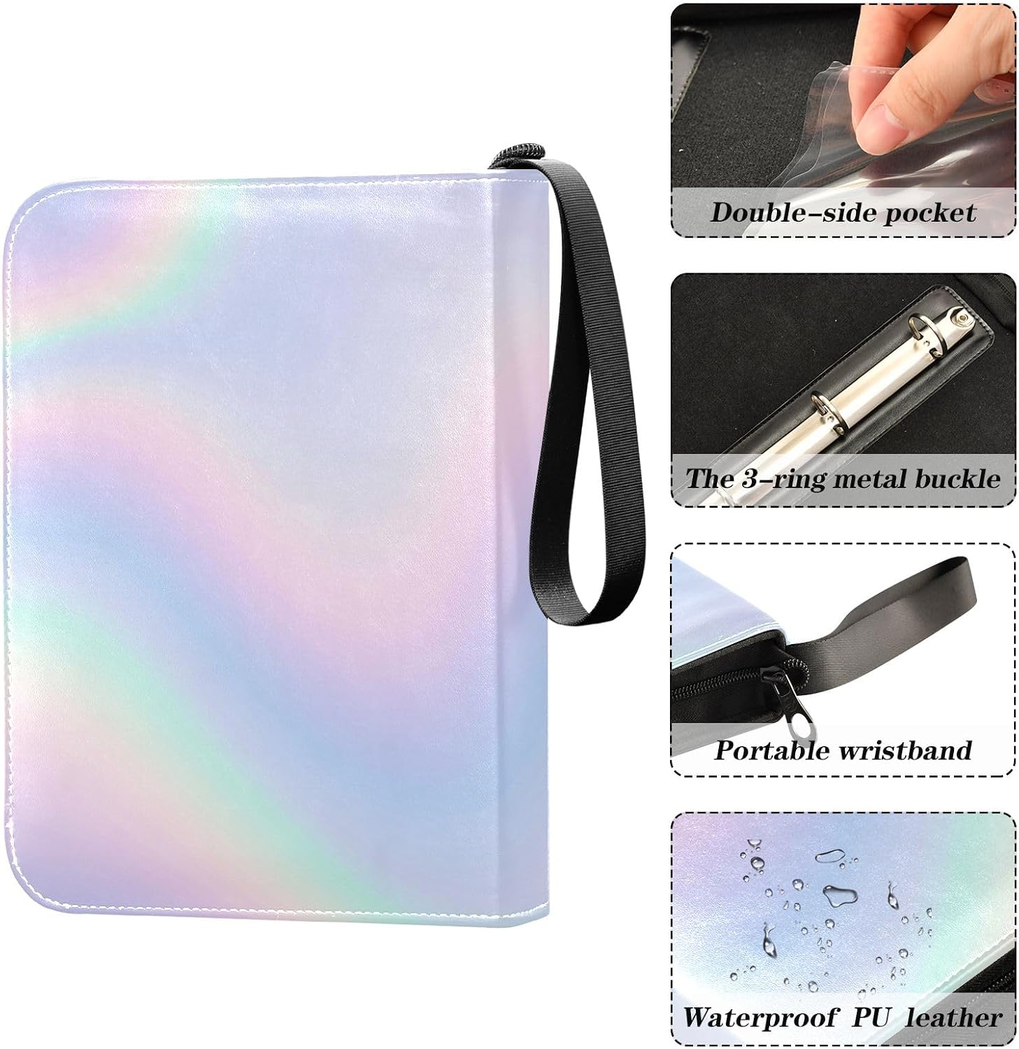 4 Pockets Trading Card Album Holder Book Folder Sports Card Binder Magical Rainbow 4 400 Double Side Pockets for 3 Ring Binder Zipper