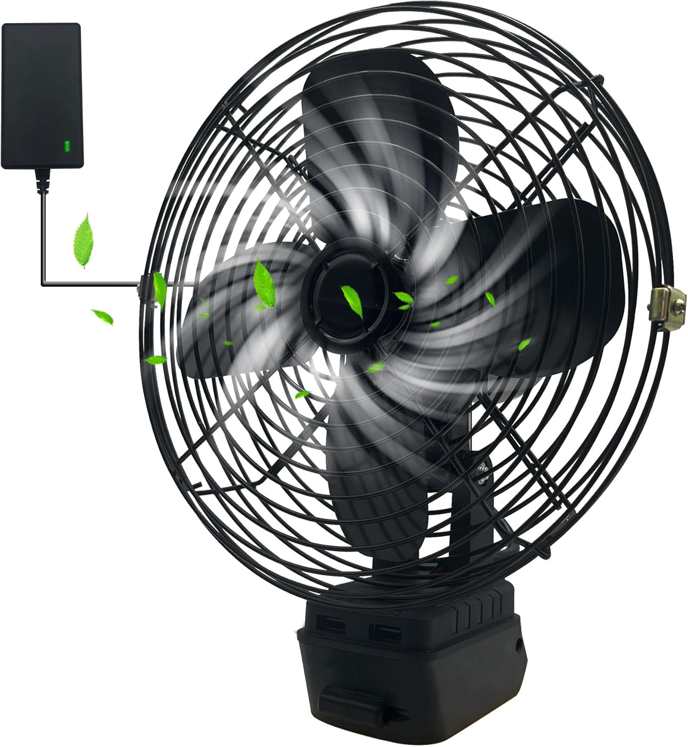 Portable Camping Fan for Dewalt 20V Batteries, Cordless Battery Operated Floor Fan, Metal Jobsite Fan with AC Adapter and USB Output for Picnic Camping Tent Fishing and Workshop (Battery Not Included)