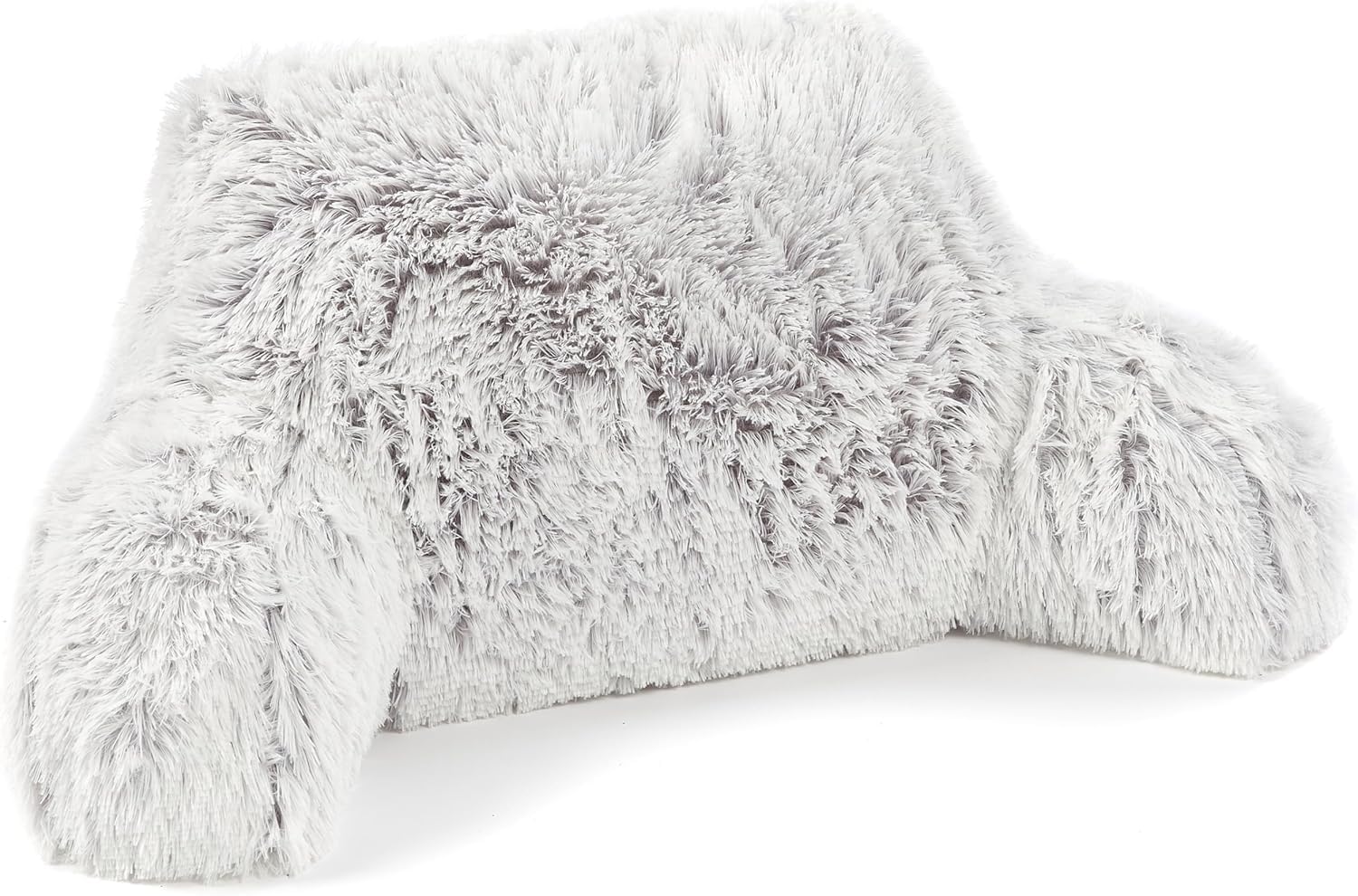 Downland Huggleland Long Hair Cuddle Cushion - Soft Reading Pillow with Arms for Adults, Backrest Support Pillow for Bed, Chair & Armchair Reading Cushion (Grey) - 45H x 39D x 89W cm