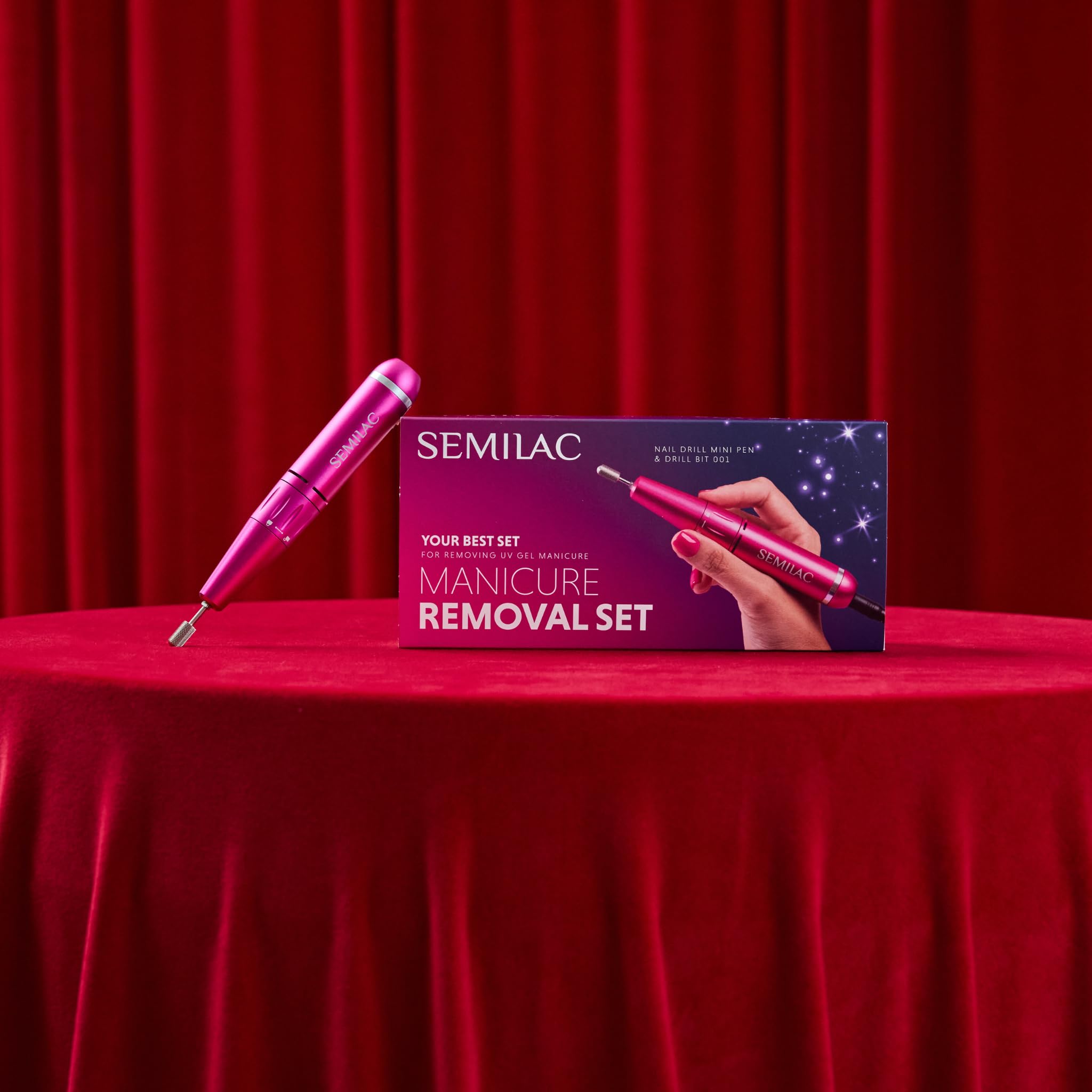 Semilac Kit de eliminación de manicura, mini bolígrafo + fresa cilíndrica 001