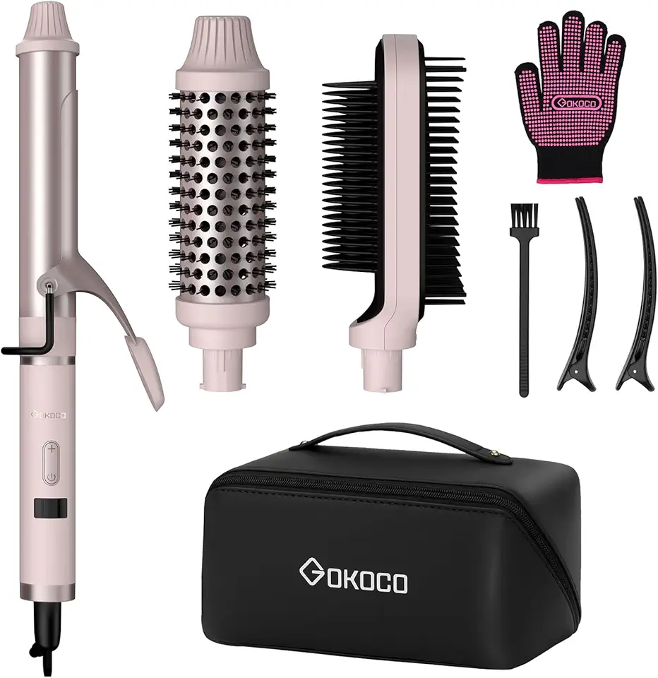 GOKOCO Prancha elétrica alisadora e modeladora de cachos 3 em 1, ferramenta multifuncional para estilizar cabelos e criar penteados femininos Rosa.